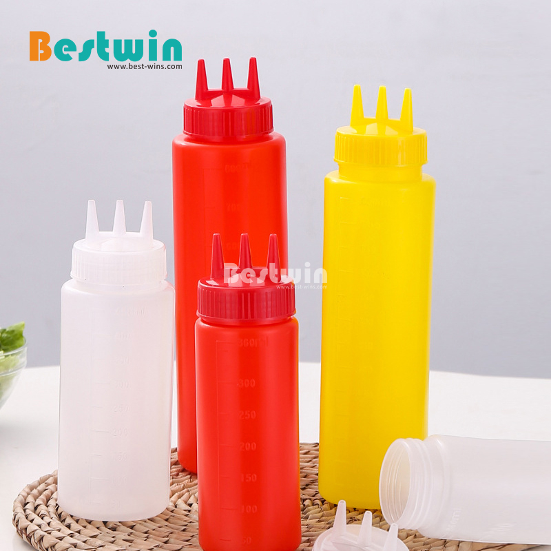 3 孔塑料调味品分配器挤压瓶，用于酱汁番茄酱芥末酱醋